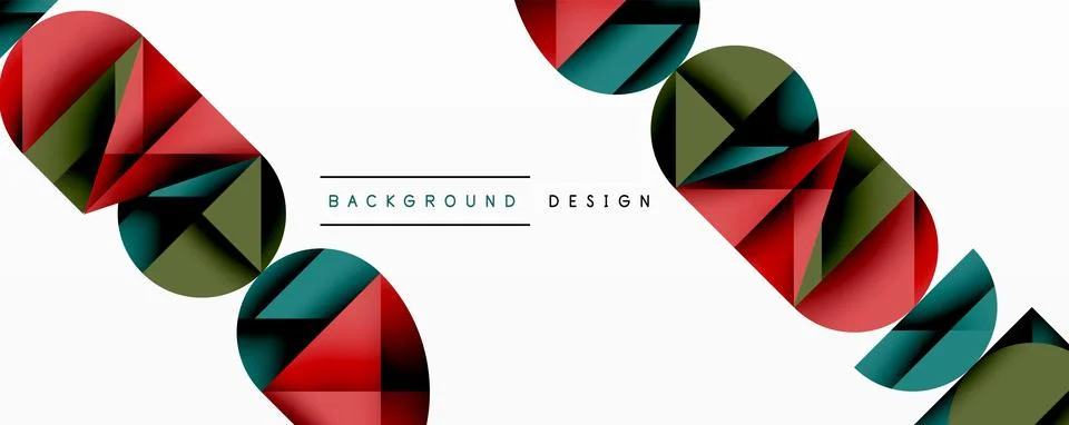 Abstract geometric shapes overlap, creating dynamic visual pattern. Red, green, Stock Illustration