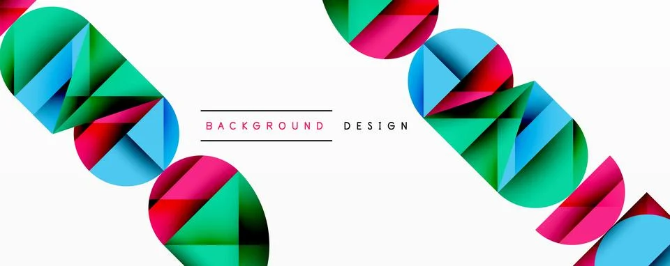 Abstract geometric shapes overlap, creating vibrant colorful pattern. White Illustrazione stock