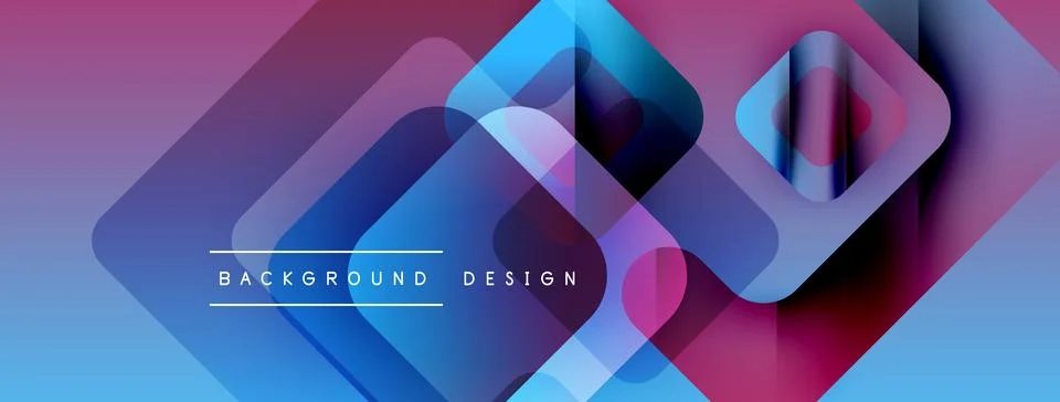Abstract geometric shapes overlap, creating vibrant gradient effect. Blue, Stock Illustration