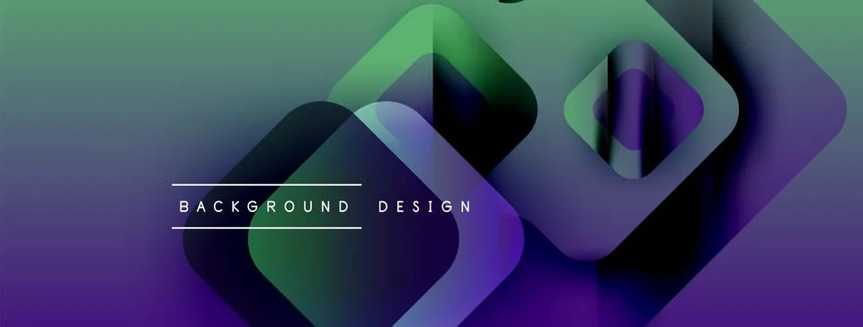 Abstract geometric shapes overlap, creating vibrant gradients. Purple, green Stock Illustration