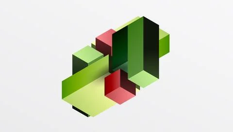 Abstract geometric shapes overlap, creating layered visual effect. Green, red 库存插图