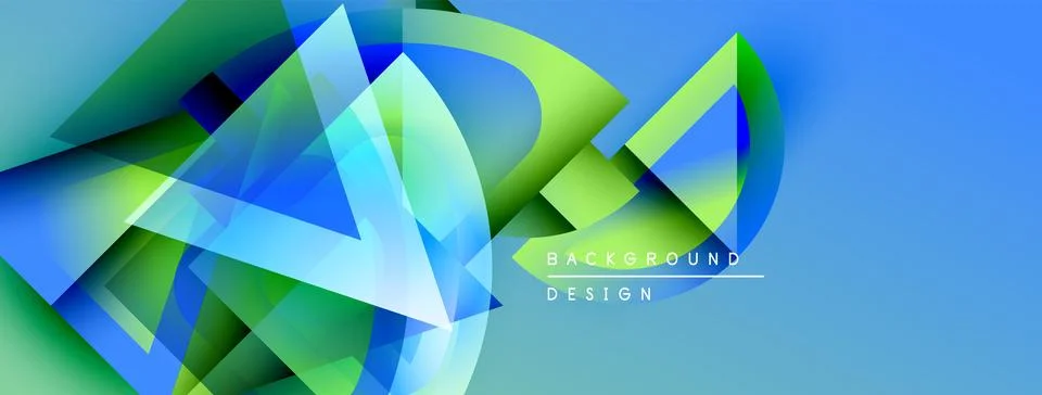 Abstract geometric shapes overlap, creating dynamic blue, green gradients. Illustrazione stock