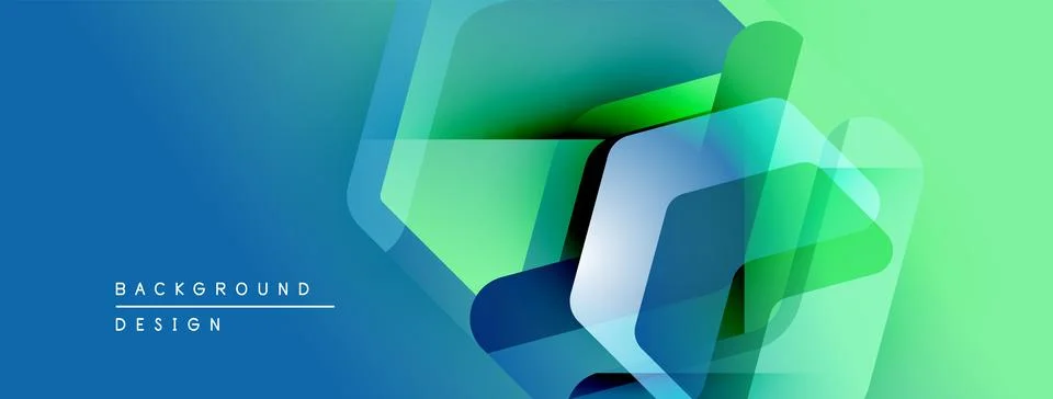 Abstract geometric shapes overlap, creating vibrant blue, green gradients. Stock Illustration