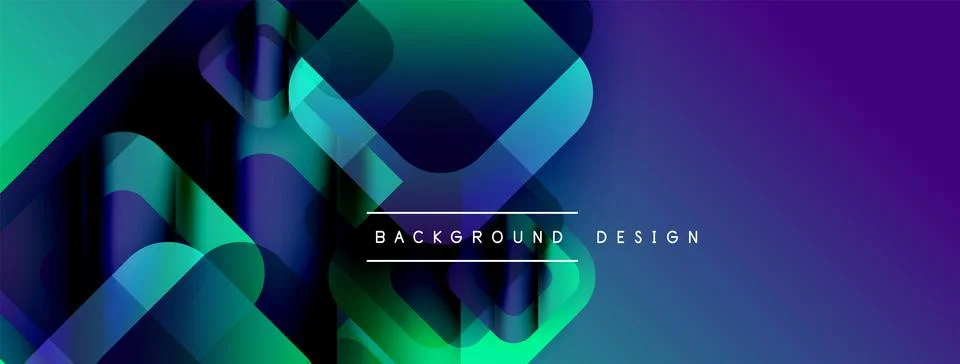 Abstract geometric shapes overlap, creating vibrant blue, green gradient effect. Stock Illustration
