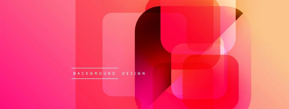 Abstract geometric shapes overlap, creating vibrant pink, red, yellow gradient. Stock Illustration