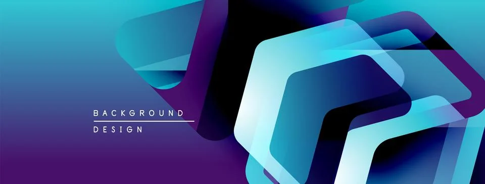 Abstract geometric shapes overlap, creating vibrant blue, purple gradients. Illustrazione stock