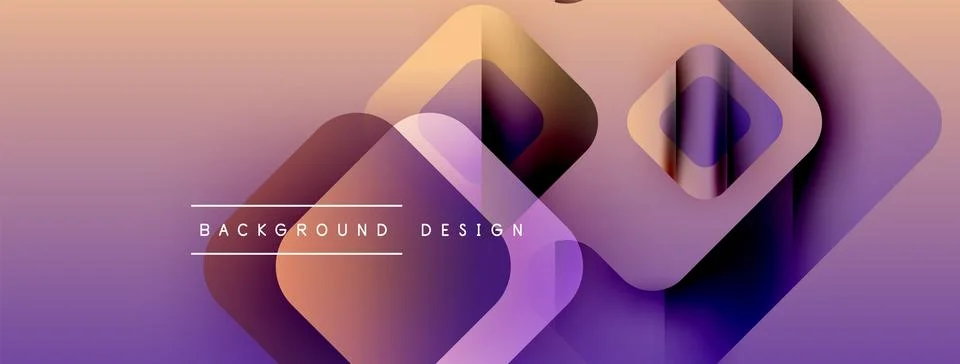 Abstract geometric shapes overlap, creating vibrant purple, orange gradients. Stock Illustration