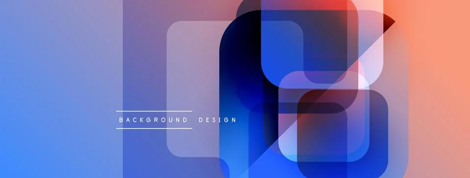Abstract geometric shapes overlap, creating vibrant blue, purple, pink gradient. Stock Illustration