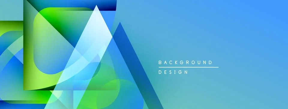 Abstract geometric shapes overlap, creating vibrant blue, green gradients. Right Illustrazione stock