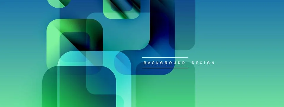 Abstract geometric shapes overlap, creating vibrant blue, green gradients. Stock Illustration