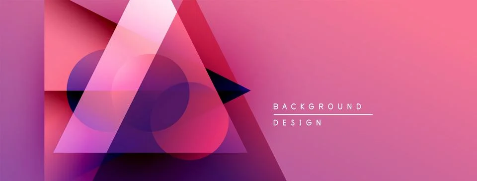 Abstract geometric shapes overlap, creating vibrant pink gradient background. Stock Illustration
