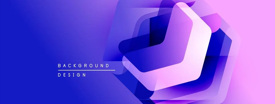 Abstract geometric shapes overlap, creating vibrant blue, purple gradient. Ilustração Stock