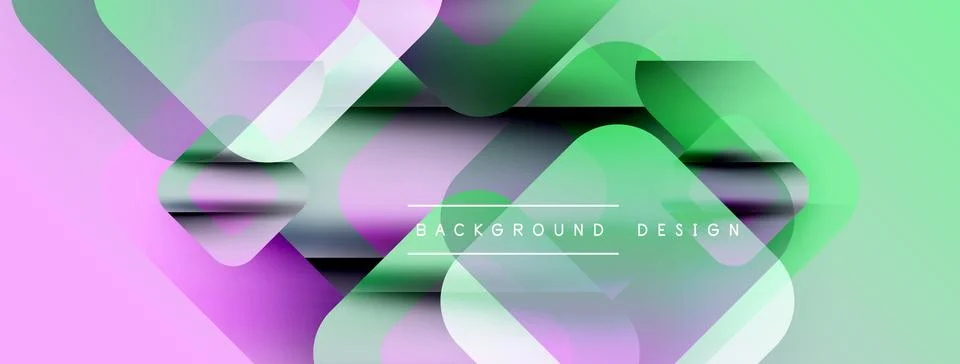 Abstract geometric shapes overlap, creating vibrant gradients. Pink, green, Stock Illustration