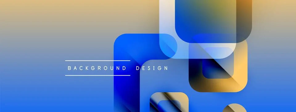 Abstract geometric shapes overlap, creating vibrant blue, orange gradients. Text 库存插图
