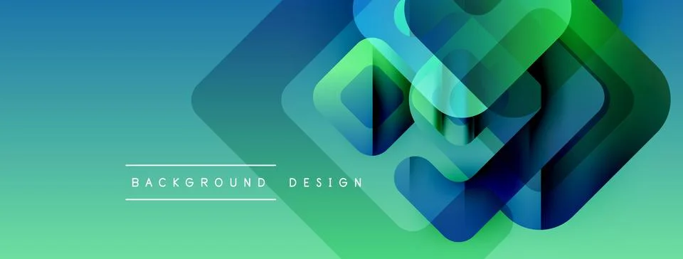 Abstract geometric shapes overlap, creating vibrant gradient effect. Blue, green Stock Illustration