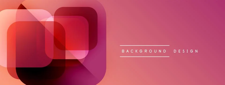 Abstract geometric shapes overlap, creating vibrant pink gradient banner. M.. Stock Illustration