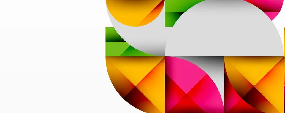 Abstract geometric shapes overlap, creating vibrant colorful design. White space Illustrazione stock