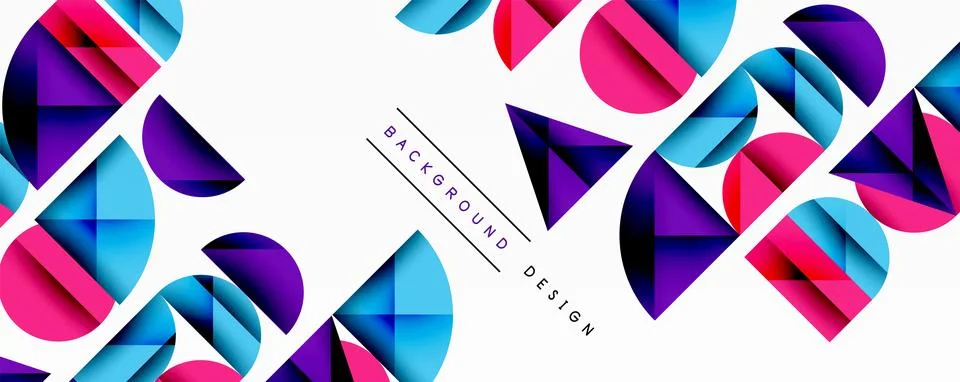 Abstract geometric shapes overlap, creating vibrant colorful pattern. White 스톡 일러스트