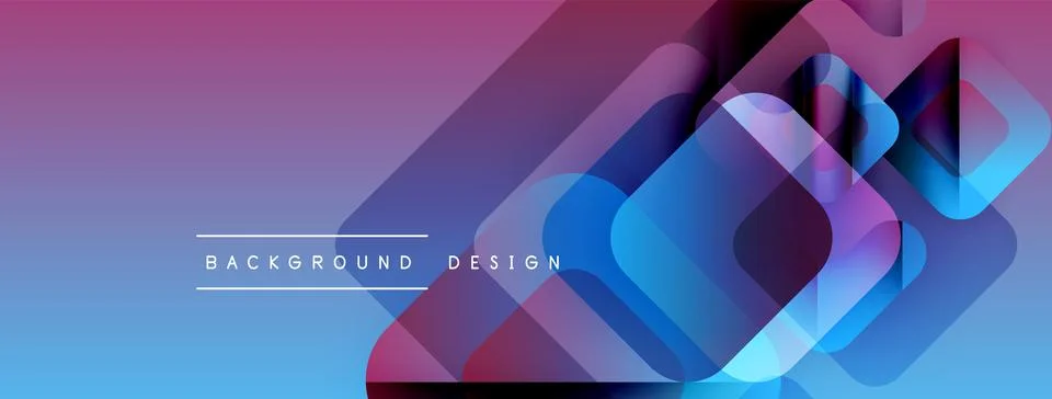 Abstract geometric shapes overlap, creating vibrant blue, purple gradient. Illustrazione stock