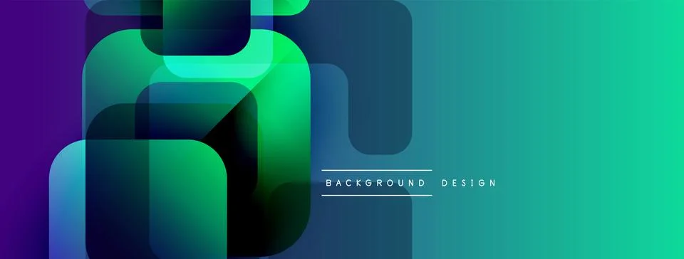 Abstract geometric shapes overlap, creating vibrant gradient effect. Teal, Illustrazione stock
