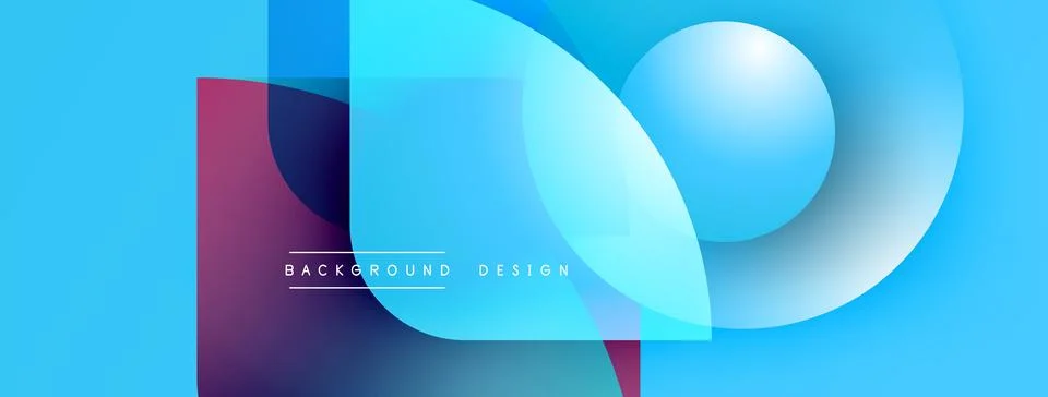 Abstract geometric shapes overlap, creating vibrant blue gradient background. Illustrazione stock