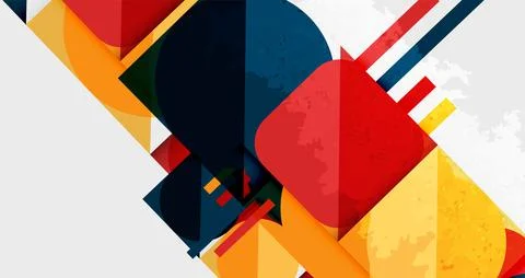 Abstract geometric shapes overlap, creating vibrant color blocks. Composition Illustrazione stock