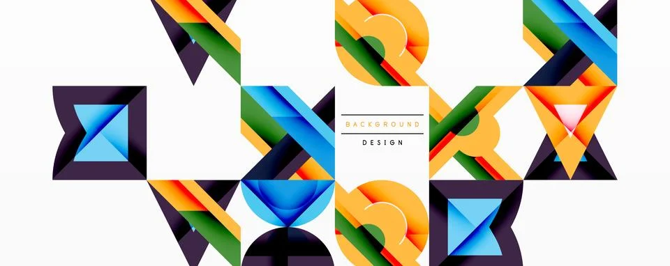 Abstract geometric shapes overlap, creating vibrant colorful background. Modern Illustrazione stock