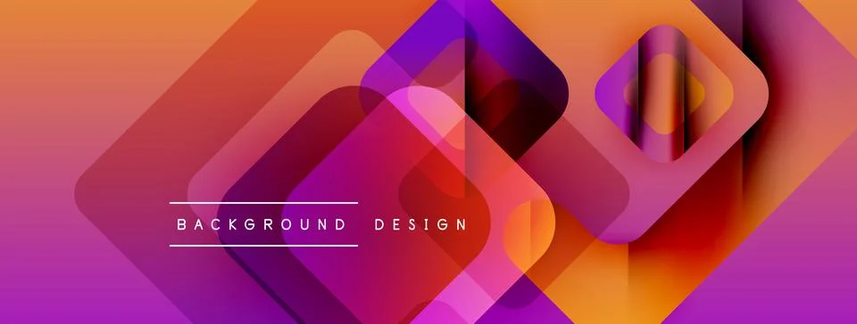 Abstract geometric shapes overlap, creating vibrant gradient background. Text Illustrazione stock