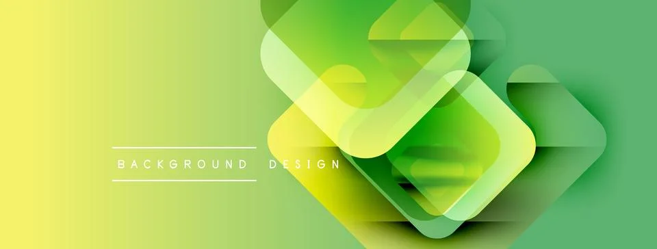 Abstract geometric shapes overlap, creating vibrant green, yellow gradient. Illustrazione stock