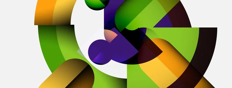 Abstract geometric shapes overlap, creating vibrant color patterns. Composition Stock Illustration