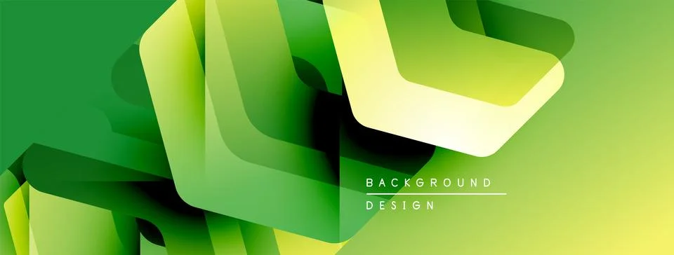 Abstract geometric shapes overlap, creating vibrant green, yellow gradients. Stock Illustration