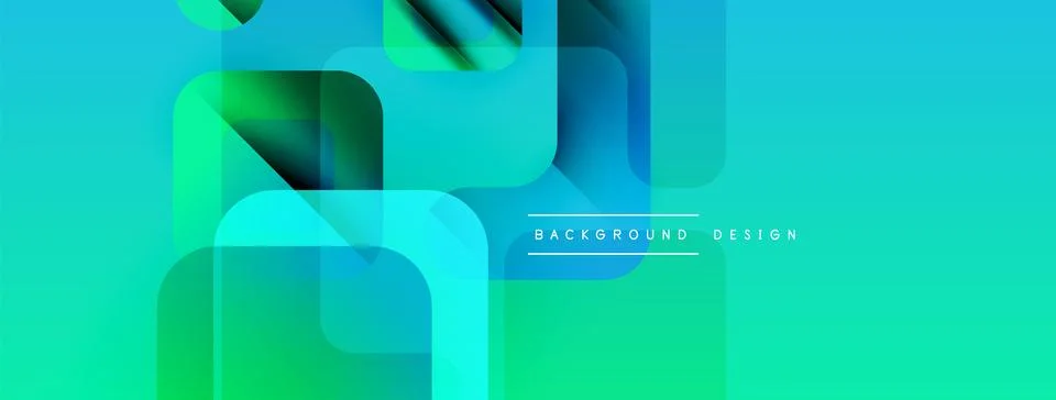 Abstract geometric shapes overlap, creating vibrant turquoise, green gradient. Illustrazione stock
