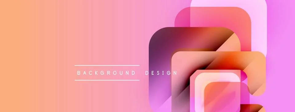 Abstract geometric shapes overlap, creating vibrant gradient background. Peach, Illustrazione stock