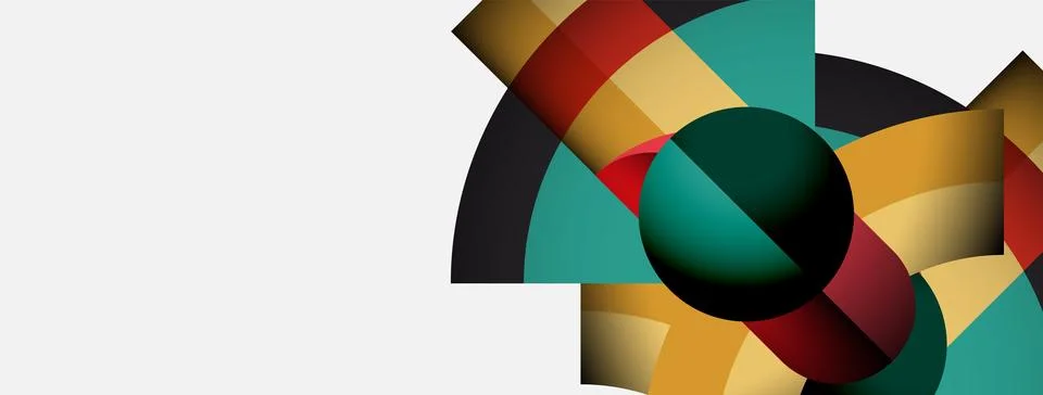Abstract geometric shapes overlap, creating colorful composition. Shades include Stock Illustration