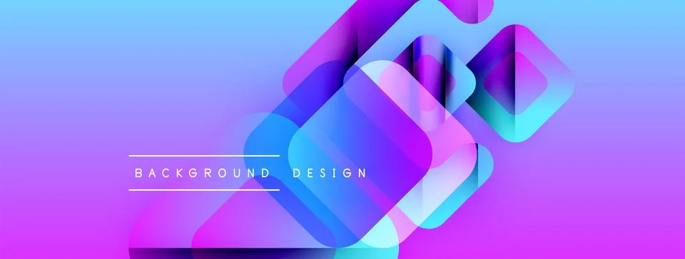 Abstract geometric shapes overlap, creating vibrant purple, blue gradients. Text 库存插图