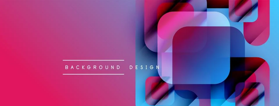 Abstract geometric shapes overlap, creating vibrant gradient effect. Pink, blue Illustrazione stock