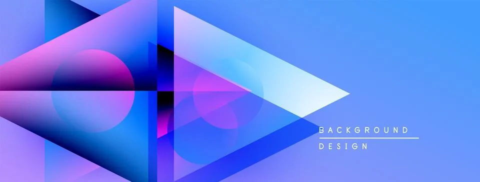 Abstract geometric shapes overlap, creating vibrant blue purple gradients. Illustrazione stock