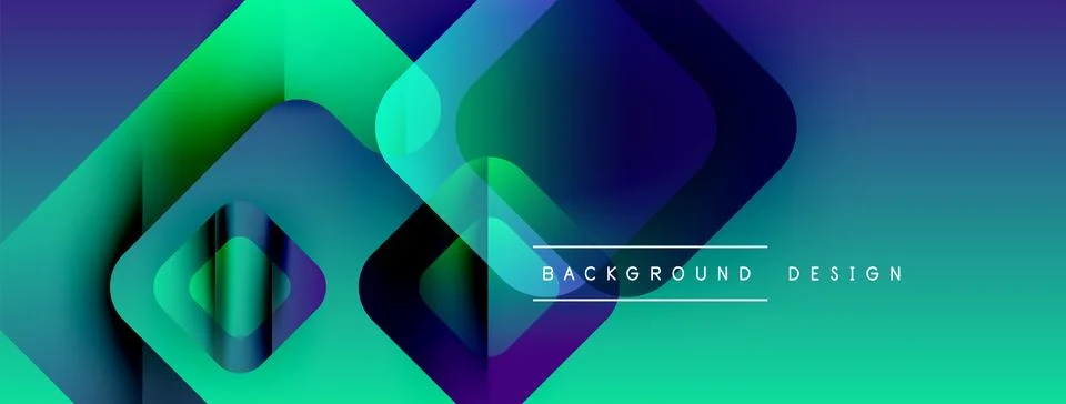 Abstract geometric shapes overlap, creating vibrant gradient effect. Modern Illustrazione stock