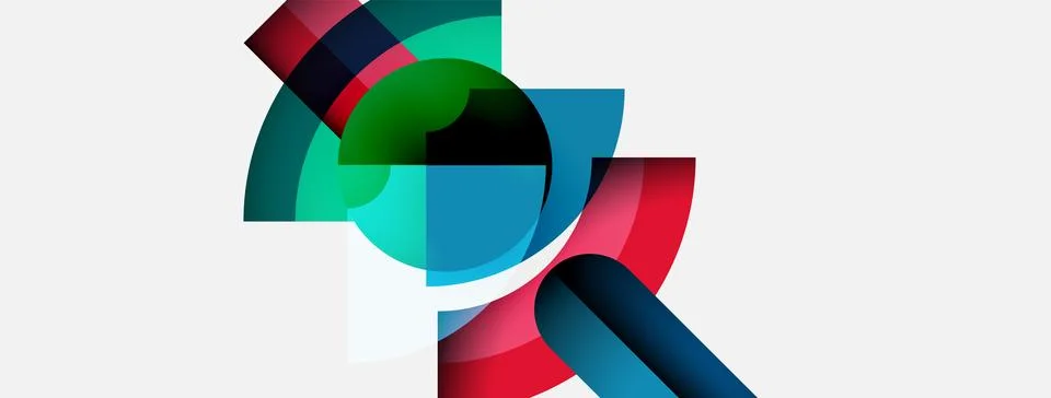 Abstract geometric shapes overlap, creating vibrant color blends. Composition Stock Illustration