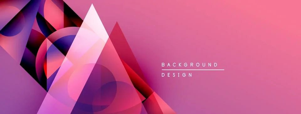Abstract geometric shapes overlap, creating vibrant pink, purple gradient. Stock Illustration