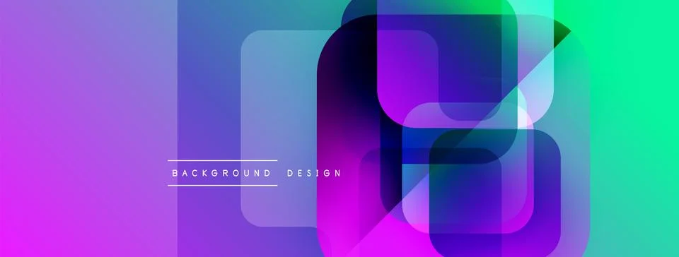 Abstract geometric shapes overlap, creating vibrant gradient effect. Purple, Illustrazione stock