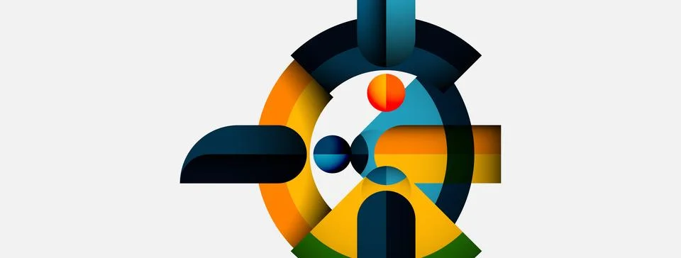 Abstract geometric shapes overlap, creating dynamic composition. Colors include Stock Illustration