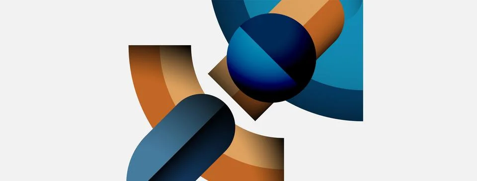 Abstract geometric shapes overlap, creating dynamic composition. Blue, orange Illustrazione stock
