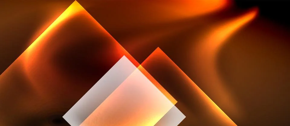Abstract geometric shapes overlap, creating fiery orange glow against dark Stock Illustration