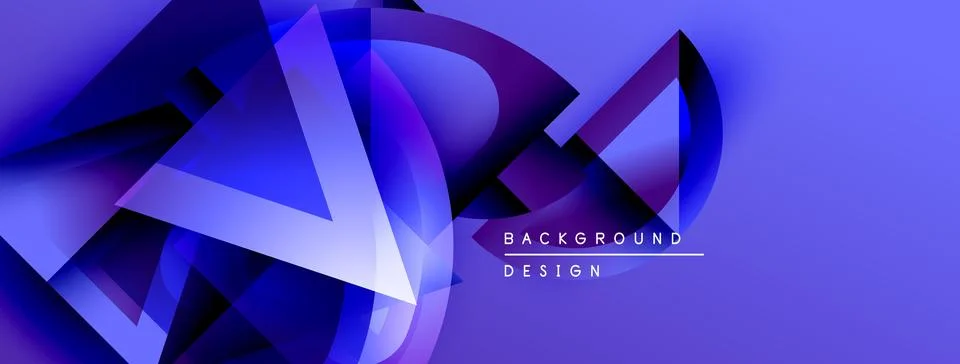 Abstract geometric shapes overlap, creating dynamic blue gradient background. Stock Illustration