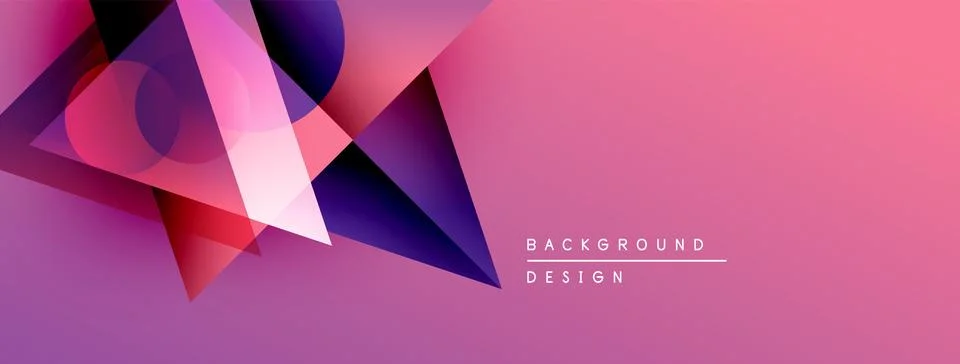 Abstract geometric shapes overlap, creating vibrant pink, purple gradients. Stock Illustration