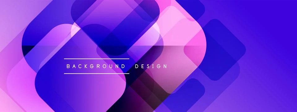 Abstract geometric shapes overlap, creating vibrant purple, pink gradients. Stock Illustration
