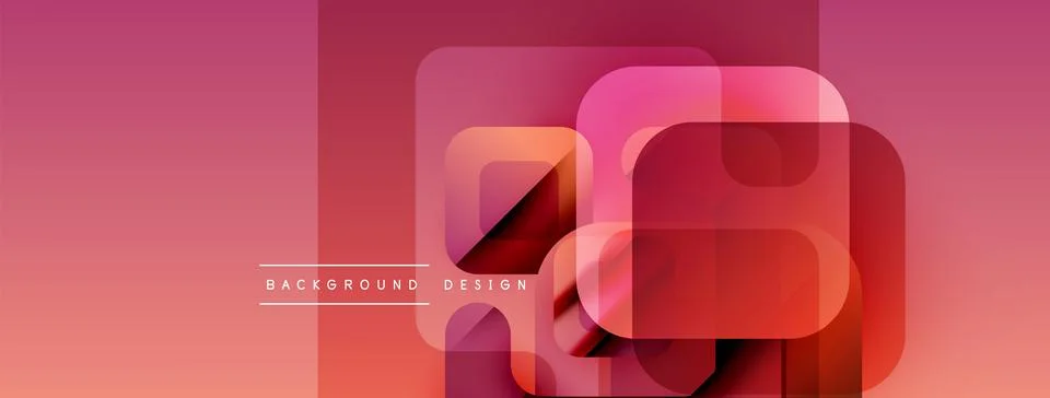 Abstract geometric shapes overlap, creating vibrant pink gradient background. Stock Illustration