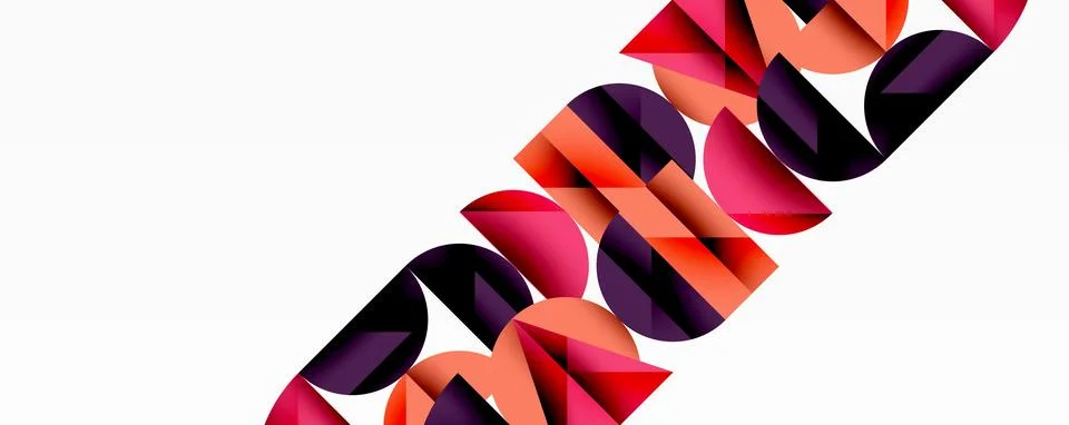 Abstract geometric shapes overlap, creating vibrant red, orange, purple pattern 库存插图