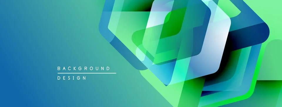 Abstract geometric shapes overlap, creating vibrant blue, green gradients. Stock Illustration